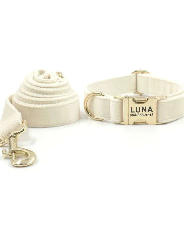 Personalized Luxury Velvet Dog Collar with Engraved Name Tag and Matching Leash