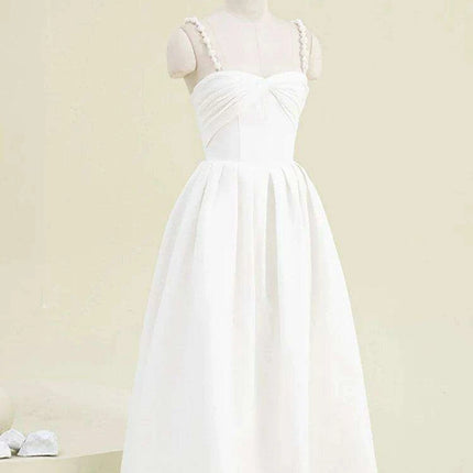 V-neck Pleated Solid Color High Waist Evening Dress for Women