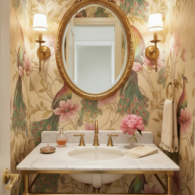 Peacock Feather & Floral Birds Wallpaper — Southeast Asian Mural, 53cm × 9.2m | Très Élite