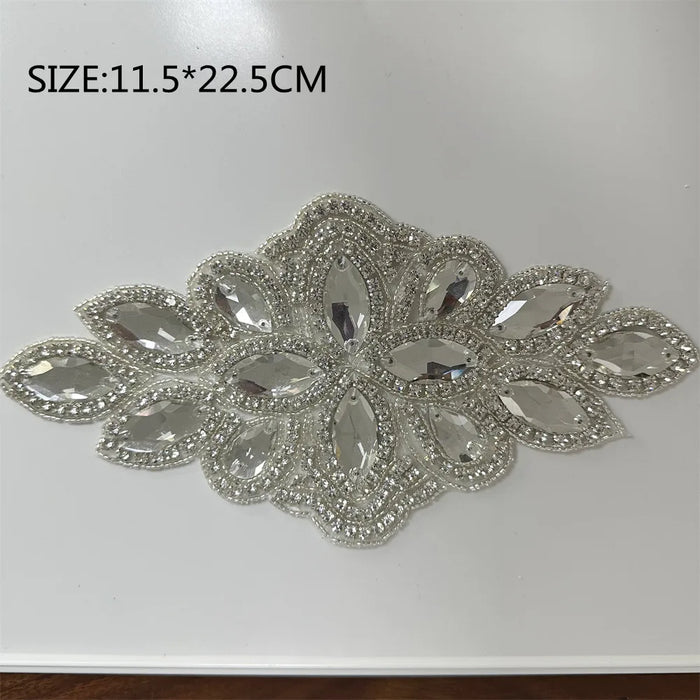 AB Silver Rhinestone Flower Patch for Elegant Wardrobe Embellishment