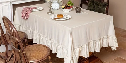 Linen Ruffled Tablecloth – Beige | Très Elite