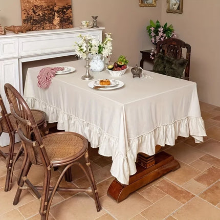 Linen Ruffled Tablecloth – Beige | Très Elite