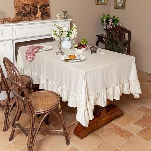 Linen Ruffled Tablecloth – Beige | Très Elite