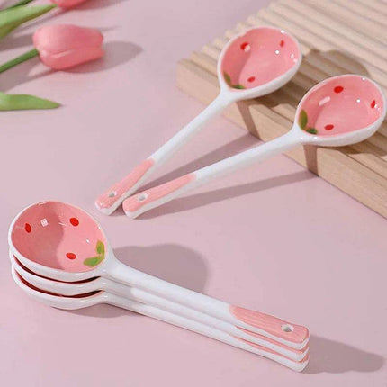 Whimsical Strawberry Cartoon Ladle: Charming Hand-Painted Ceramic Spoon for Creative Cooking