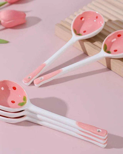 Whimsical Strawberry Cartoon Ladle: Charming Hand-Painted Ceramic Spoon for Creative Cooking