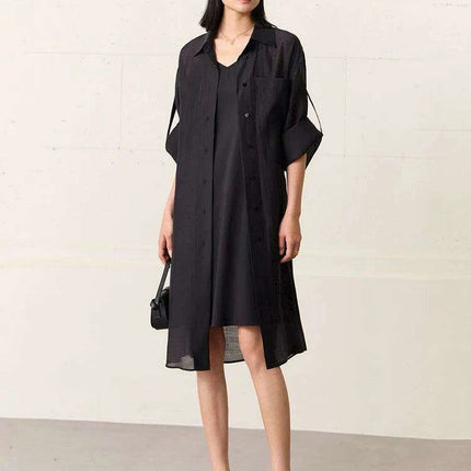 Chic Sheer Belted Dress for Women - Modern Minimalist Summer Style