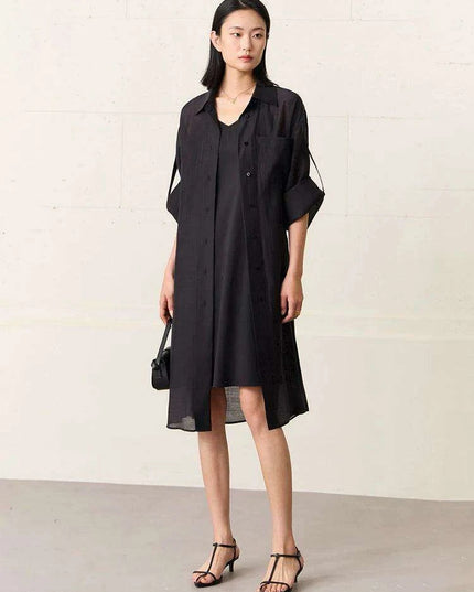 Chic Sheer Belted Dress for Women - Modern Minimalist Summer Style