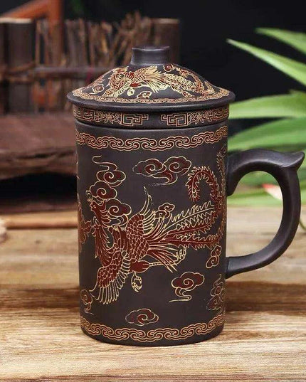Yixing Dragon-Enhanced Purple Clay Tea Mug with Infuser and Lid for Discerning Tea Connoisseurs