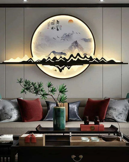 Sophisticated Circular LED Wall Art Light - Enrich Your Space with Traditional Chinese Landscape Aesthetics