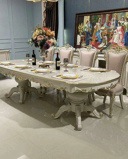 Elegant Neoclassical Solid Wood Dining Set for 8 with Charming European Flair