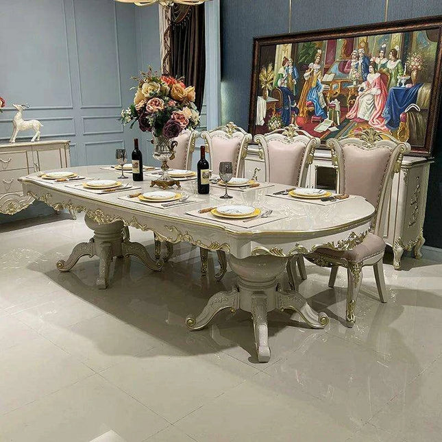 Elegant Neoclassical Solid Wood Dining Set for 8 with Charming European Flair