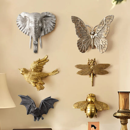 Xin Yi 3D Resin Simulated Animal Statues - Golden Bird & Butterfly Dec