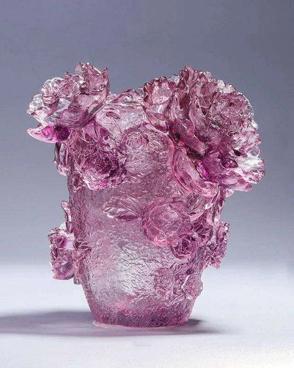 Majestic Noble Purple Tree Peony Glass Vase - Premium Colored Glaze Decor