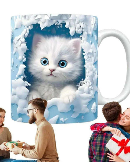 Charming 3D Cat Enthusiast's Ceramic Mug with Enchanting Feline Artwork and Peaceful Scenery