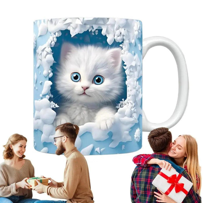Charming 3D Cat Enthusiast's Ceramic Mug with Enchanting Feline Artwork and Peaceful Scenery