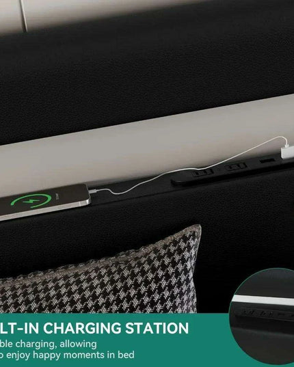 Luxurious Black King Size Bed Frame with Customizable PU Leather Headboard - No Box Spring Needed