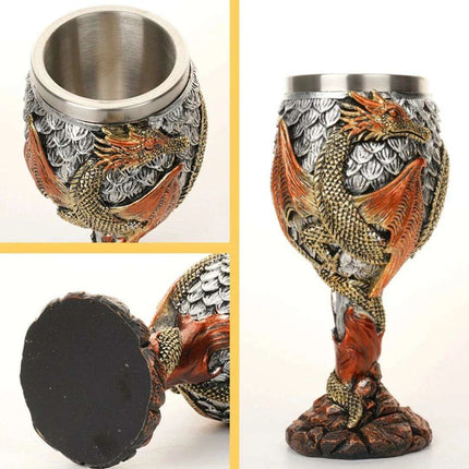 Dragon Resin Stainless Steel Beer Mug - Hand Painted Gothic Viking Skull Wine Goblet