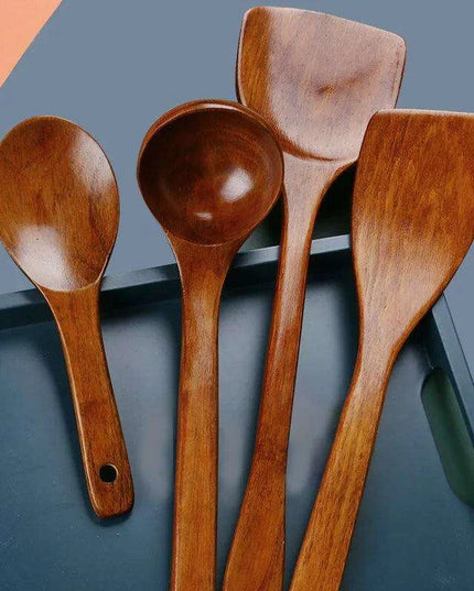 Eco-Friendly Sumac Bark Kitchen Utensils Set with Extended Spatula and Heat-Resistant Rice Scoop