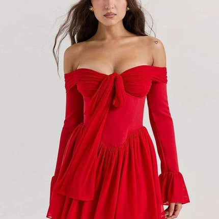 Chic Off-shoulder Backless Red Mini Dress for Women