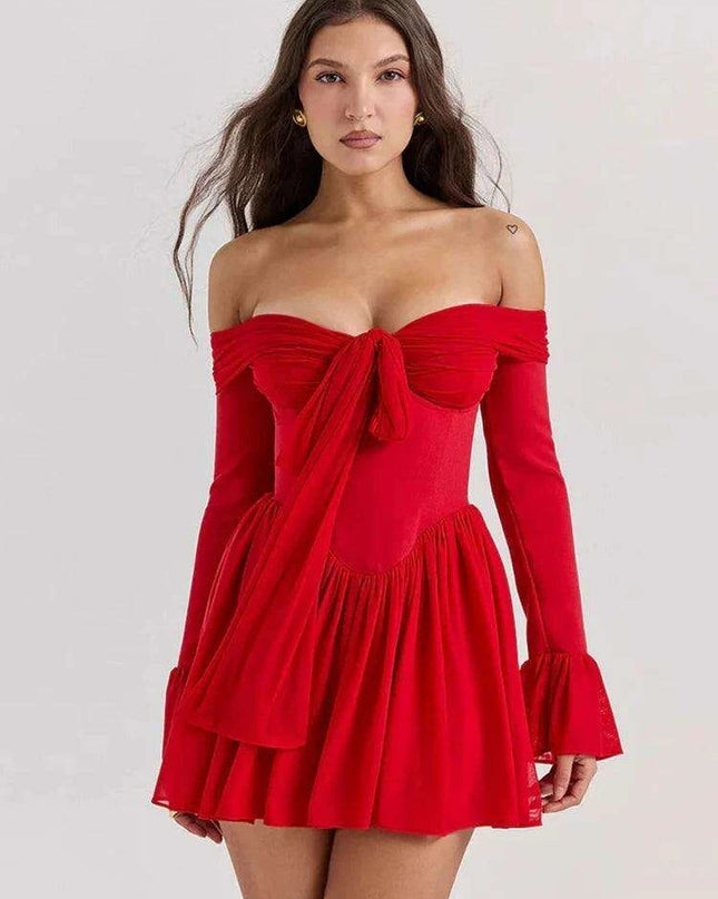 Chic Off-shoulder Backless Red Mini Dress for Women