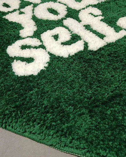 Luxurious Green Heart Shag Area Rug - Soft, Non-Slip Flocking Doormat