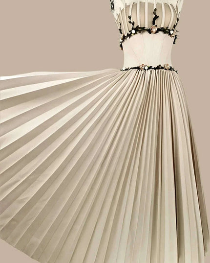 Stylish Pleated Camisole Dress with Floral Details