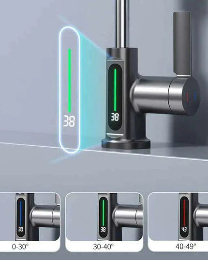 LED Waterfall Faucet with Temperature Display and Rotating Pull-Out Sprayer