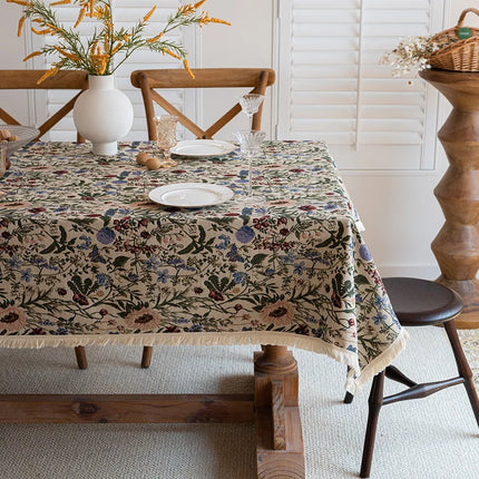 Vintage Floral Jacquard Tablecloth — Pastoral, 13 Colours, 8 Sizes