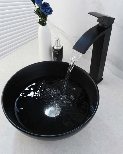 Artisan Hand-Painted Tempered Glass Sink Ensemble with Modern Chrome Faucet