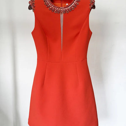 Diamond Bead Sleeveless Tank Dress – Colorful Crystal Embellishment & High Street Style