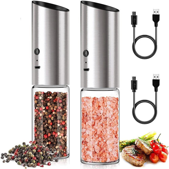 Electric Gravity Salt and Pepper Mill Set - Stylish USB Rechargeable Spice Grinders