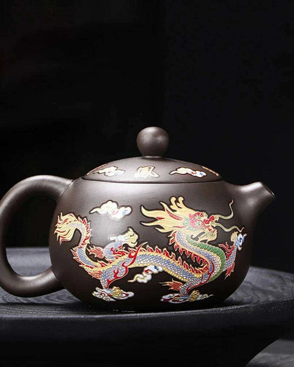 Artisan Dragon and Phoenix Purple Clay Teapot for Traditional Kung Fu Tea Ceremony