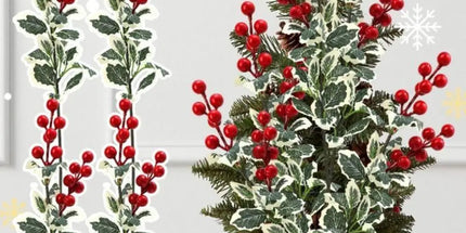 Red Artificial Berry Picks 7 Fork Branch Frosted Green Leaves Holly Berry Branches Flexible Stem Christmas Picks Plastic Berries red-artificial-berry-picks-7-fork-branch-frosted-green-leaves-holly-berry-branches-flexible-stem-christmas-picks-plastic-berries