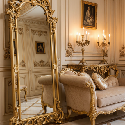 Treasure Home Full Body Floor-to-Ceiling Wooden Mirror - Large & Elegant Design Floor Mirrors french-full-body-cloakroom-floor-to-ceiling-mirror-home-furniture-living-room-bedroom-bathroom-large-dressing-mirrors