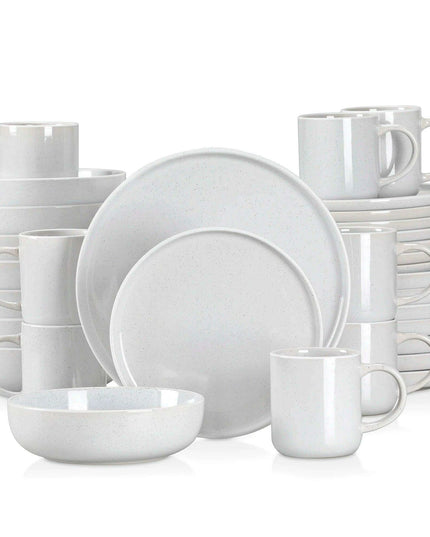 Apricot Elegance: Sesame Glazed Stoneware Dinnerware Set - 16/32/48 Piece Collection of Plates, Bowls, and Mugs