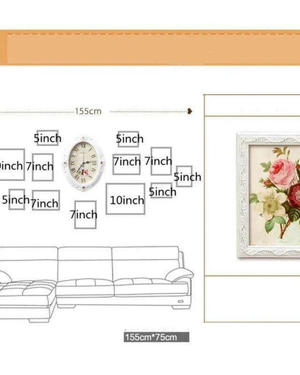 Elegant European-Inspired Wall Art Set with Clock and Picture Frames