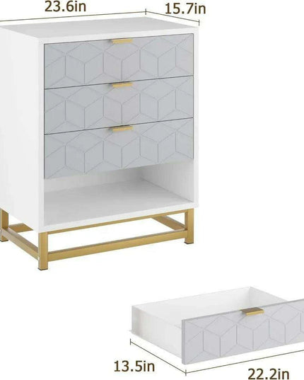 Modern Grey 4-Drawer Chest with Sleek Metal Legs and Generous Storage