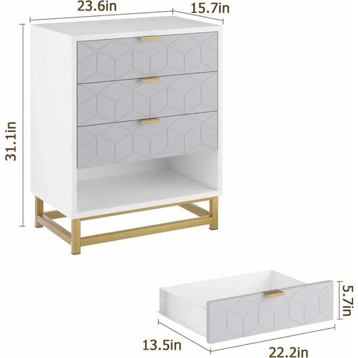 Elegant Grey 4-Drawer Bedroom Chest with Metal Legs and Spacious Storage