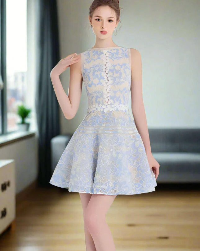 Sleeveless Lace Mini Dress with Hollow Out Embroidery for Women's Summer Events 2024