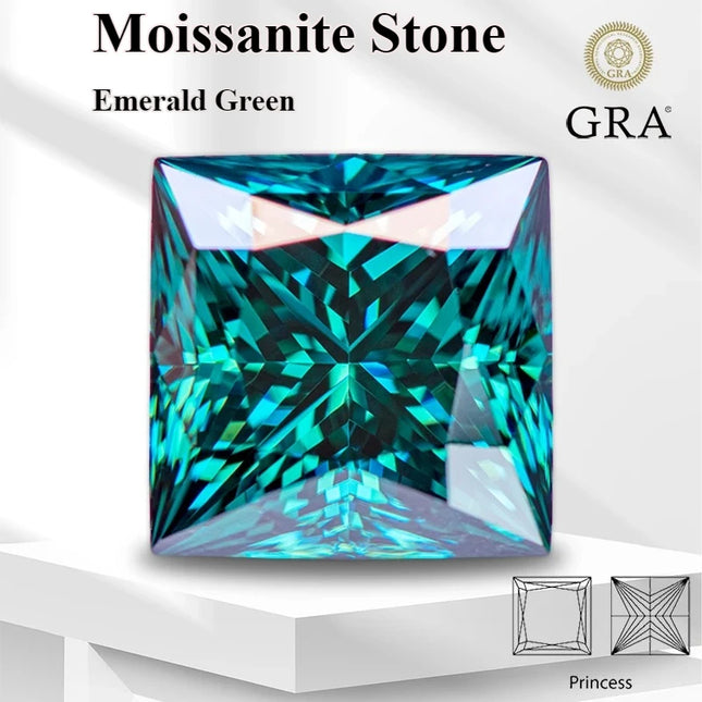 BP Diamond Store Moissanite Emerald Green Princess Cut with Certificat