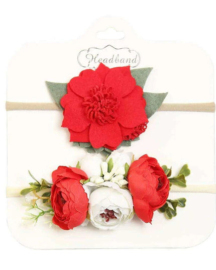 Floral Bow Infant Headband Set - 2-Piece Stretchy Hair Accessories for Newborns