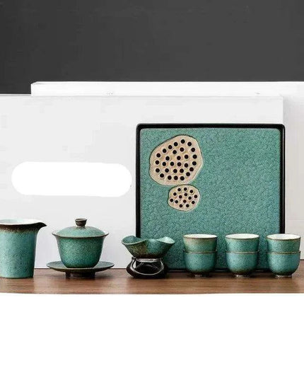 Elegant Vintage Chinese Kung Fu Tea Set with Side Handle Teacups and Tray