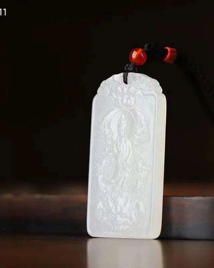 Divine Hetian Jade Kowloon Guanyin Blessing Amulet Necklace