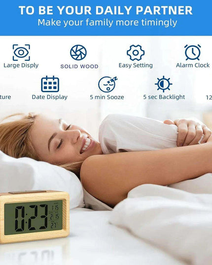 Stylish Wooden Alarm Clock with Temperature and Calendar - Ideal Decorative Gift for Home or Office