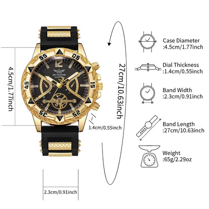 Men’s Arabic Dial Quartz Watch & Accessory Set — 4-Piece Gift Set