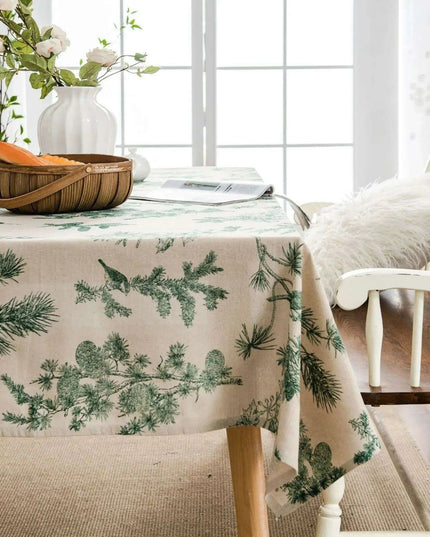 Sophisticated Pine Cone Design Cotton Linen Table Cover for Dining and Kitchen