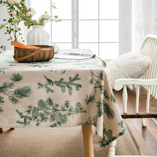 Pine Cone Design Cotton Linen Table Cover for Dining and Kitchen