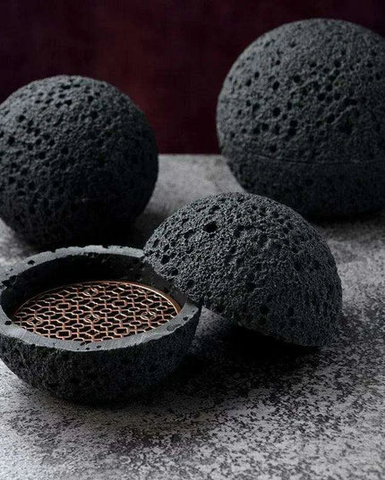 Exquisite Smoked Black Volcanic Stone Bowl Set for Gourmet Enthusiasts