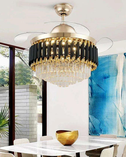 Modern Crystal Ceiling Fan Chandelier with Adjustable Blades and Energy-Efficient LED Lighting - Stylish Fixture for Contemporary Interiors