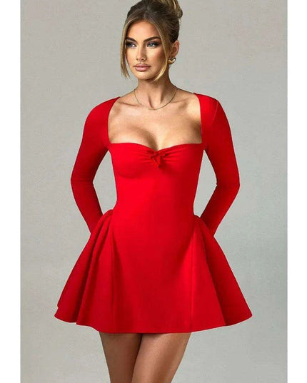 Chic Long Sleeve Bodycon Dress with Square Neckline and Stylish Lace-Up Features for Elegant Occasions